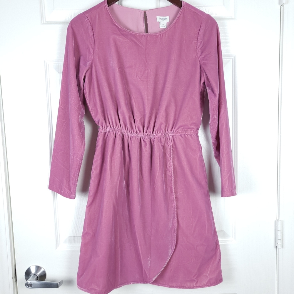 J. CREW Velvet Tulip Hem Dress In Guava Berry/Pink